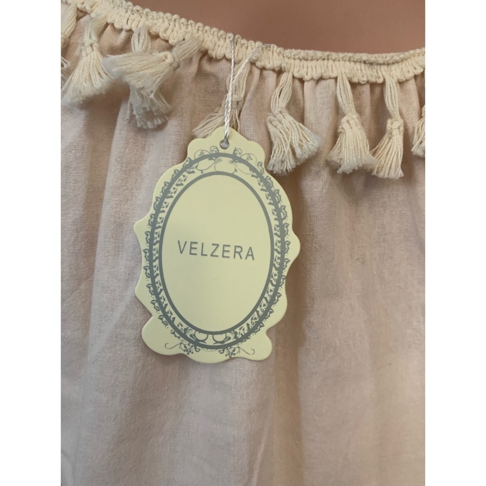 Tan Embroidered Floral, Bird Design and Ruffled, Tasseled 3/4 Sleeve Tunic - Picture 11 of 14